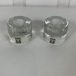 Pair Cascade England round glass candle holders1.5”x1.75”